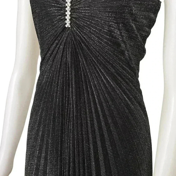 Vintage Kiki Halter Pleated Maxi Dress Metallic Silver Black Mobwife Size Medium - Picture 5 of 16